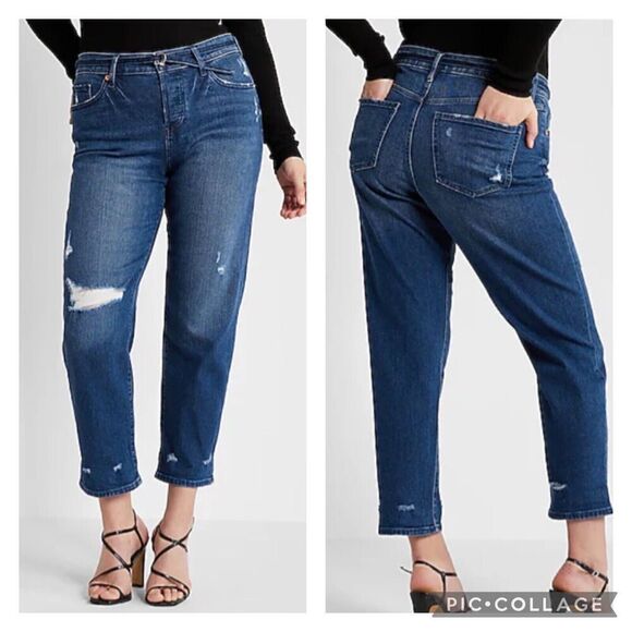 Express Belted Boyfriend Mid Rise Jeans Button Fly NEW Size 12 - Picture 1 of 9